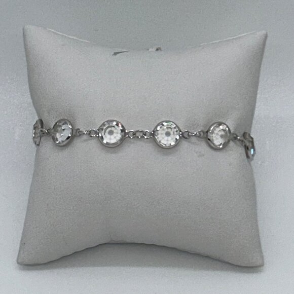 Swarovski Crystal Bezel Bracelet, Clear Silver-Tone Spring Ring Clasp Vintage - Picture 14 of 16